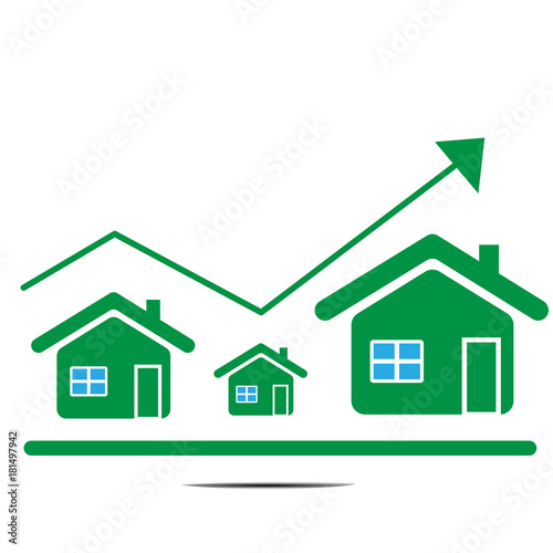 Cost of real estate concept. Rise in property prices. Price of house is growing. Schedule of prices for real estate. Rise and fall in house prices.