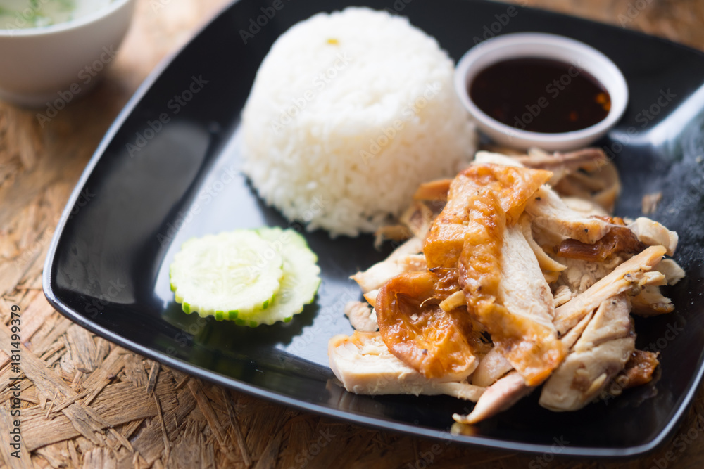 Grilled chicken and cooking rice Grilled chicken and cooking rice