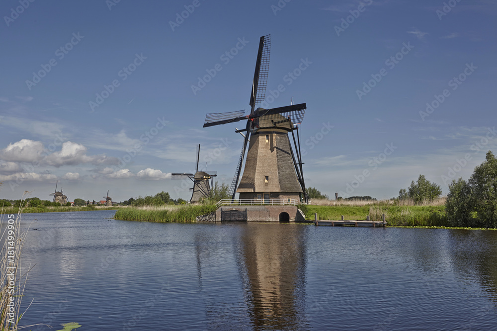 Traditional dutch windmill in famous Kinderdijk, The Netherlands
