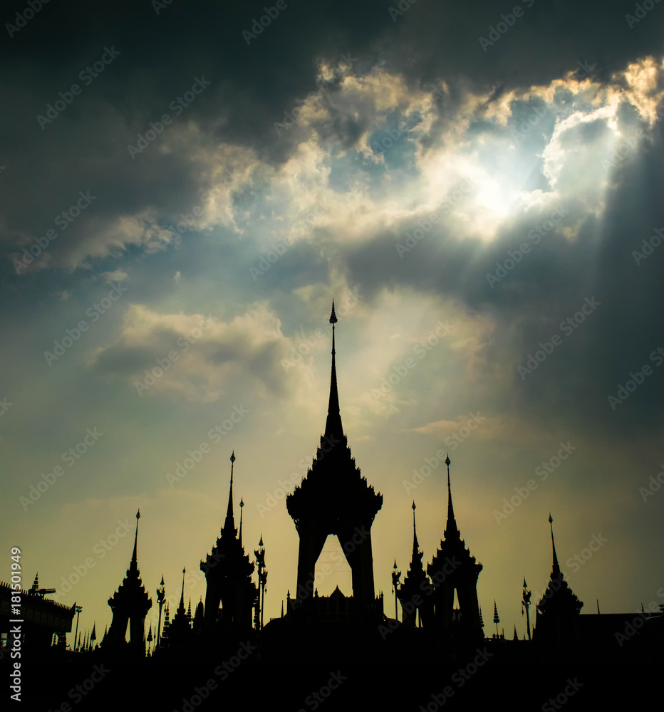Silhouette Royal Crematorium Thailand with beautiful sky