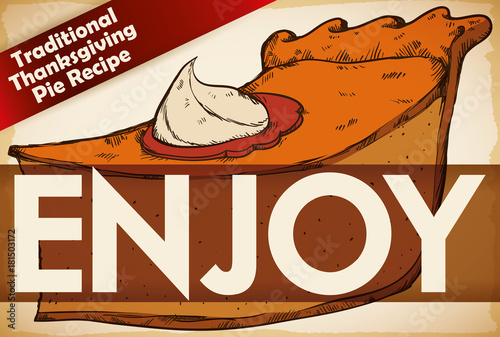 Delicious Pie with Traditional Recipe for Thanksgiving Celebration, Vector Illustration