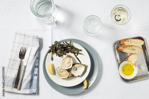 Three oysters on a plate