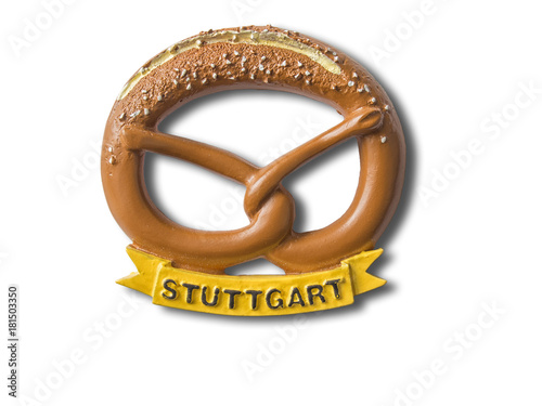 Stuttgart souvenir refrigerator magnet isolated on white. Refrigerator magnets are popular souvenir and collectible objects. 