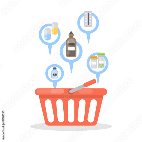 Shopping cart with pills.