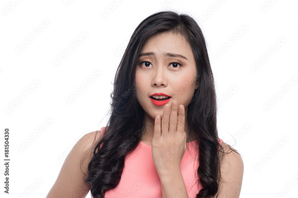 Surprised face of young asian woman over white. Surprised face of young asian woman over white.