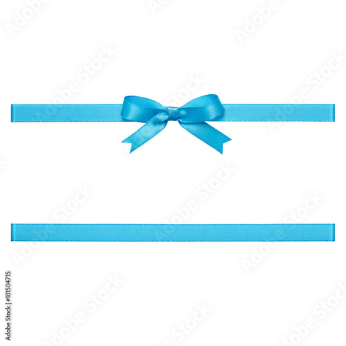 Blue bow tied using silk ribbon, cut out top view