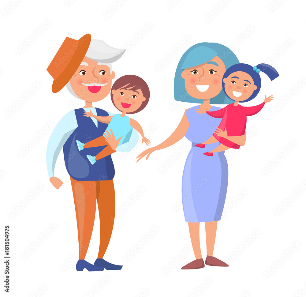 Mature Couple Holding Children Grandpa and Grandma Mature Couple Holding Children Grandpa and Grandma
