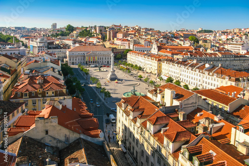 High-Angle View of Rossio Square (Pedro IV Square) in Lisbon, Portugal
