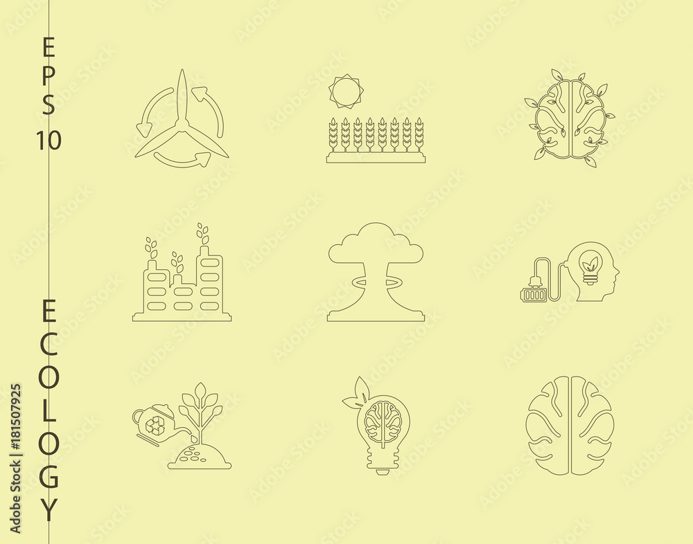 Green, Ecology and environment icon set in vector format. 9 icons in thin line sets