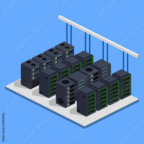Isometric 3D vector illustration concept server room data center