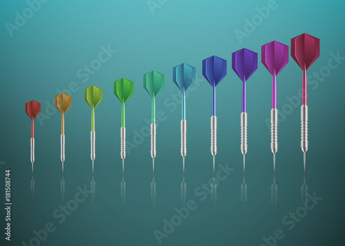Abstract background, darts of different colors. On a green background with reflection. Eps 10