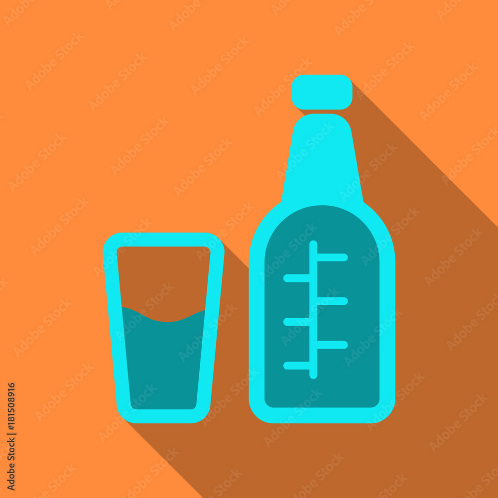 Plastic bottle and glass of water. Water drop sign. Vector illustration Plastic bottle and glass of water. Water drop sign. Vector illustration