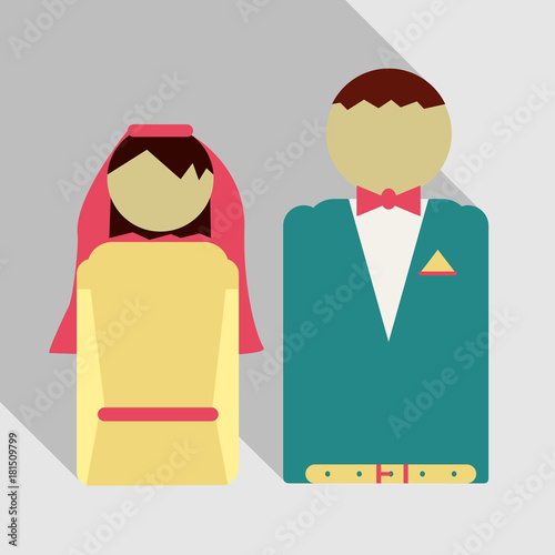 colorful caricature newly married couple bearded groom with formal wear and bride with straight medium hairstyle vector illustration photo