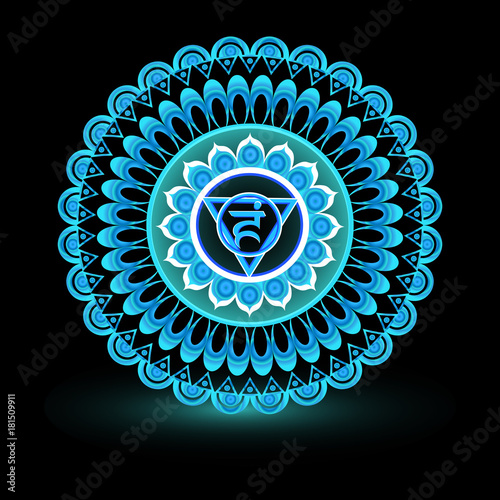 Circle mandala pattern. Vishuddha chakra vector illustration.