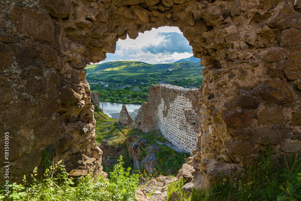 Atskuri Fortress Ruins, Georgia, view from the fortress to the valley