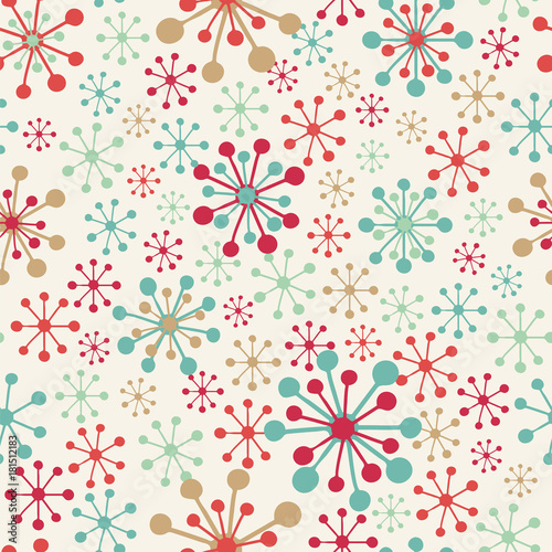 Abstract seamless vector pattern with decorative elements in retro colors.