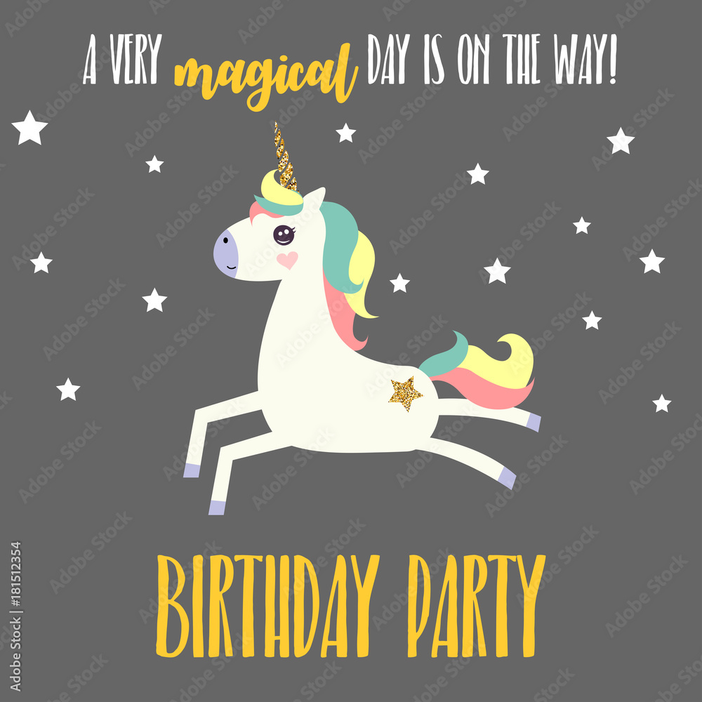 Birthday Party Invitation with Unicorn