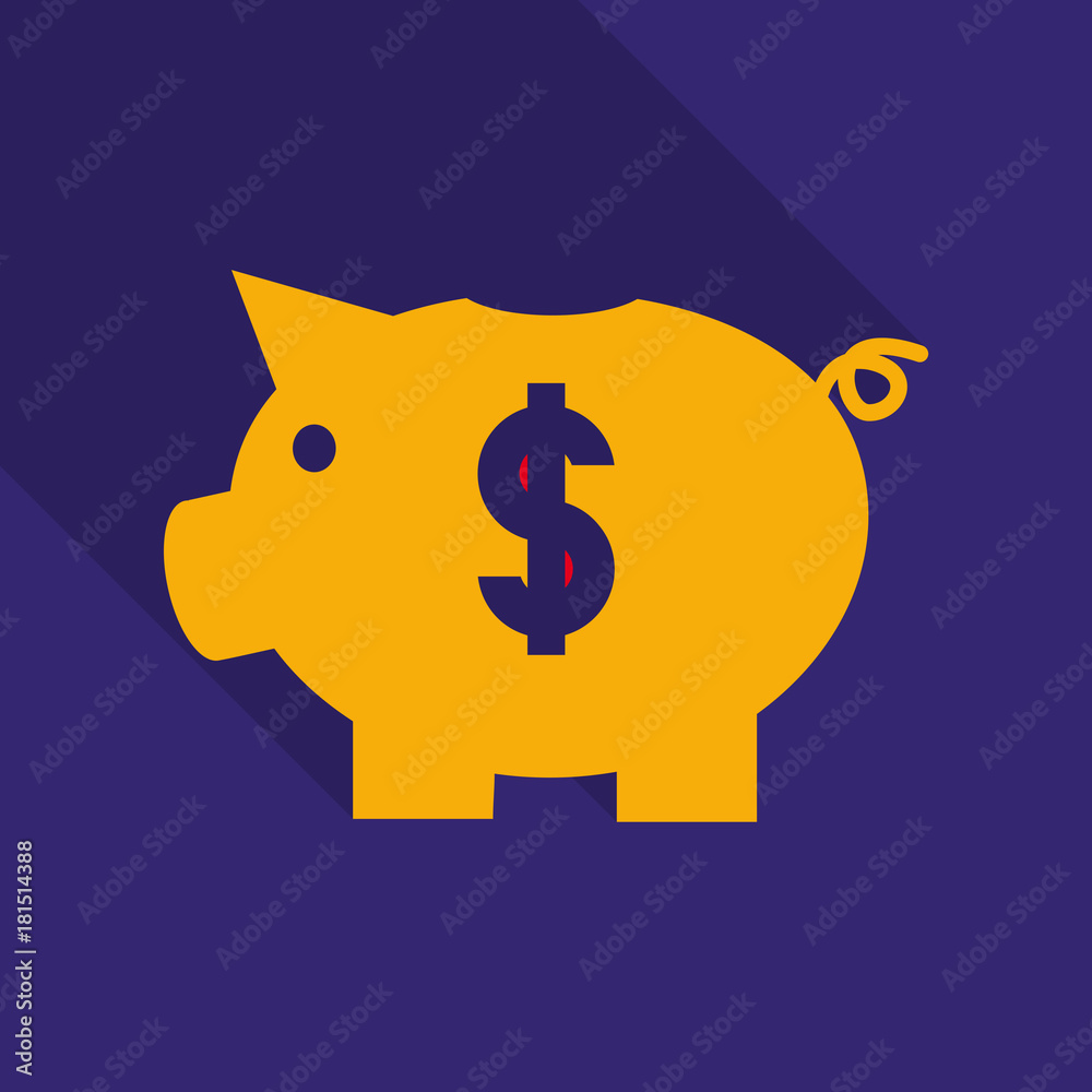Piggy bank icon flat design with long shadows Piggy bank icon flat design with long shadows