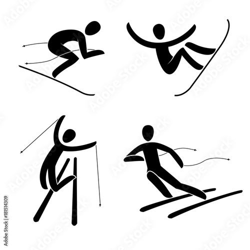 Silhouette of snowboard, snowboarder Alpine downhill skier vector illustration.