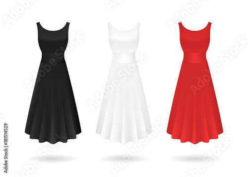 Realistic Detailed 3d Women Dress Mock Up Set. Vector