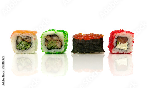 Japanese sushi on a white background.