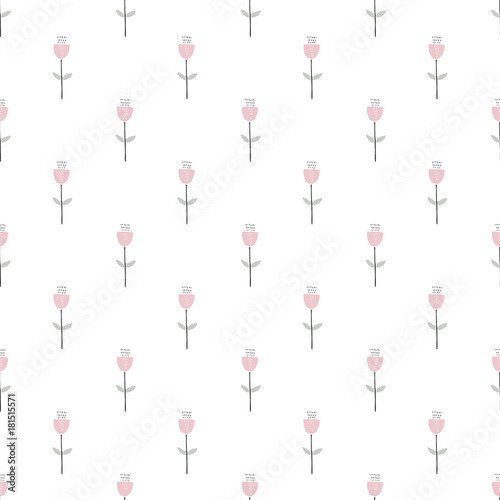 Unique hand drawn seamless pattern with floral elements. Vector illustration in scandinavian style
