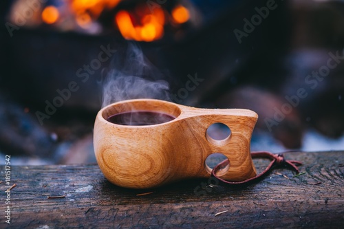 Mulled wine served from finnish wooden cup, kuksa photo