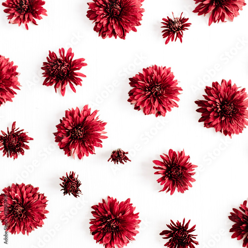 Red flower buds pattern. Flat lay, top view. Valentine's background. Flowers concept. © Floral Deco