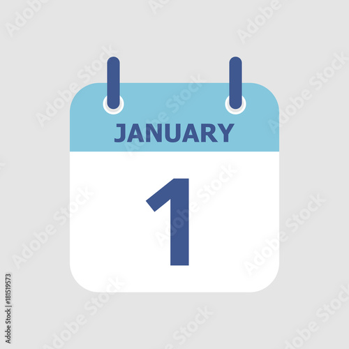 Flat icon calendar 1st January isolated on gray background. Vector illustration.