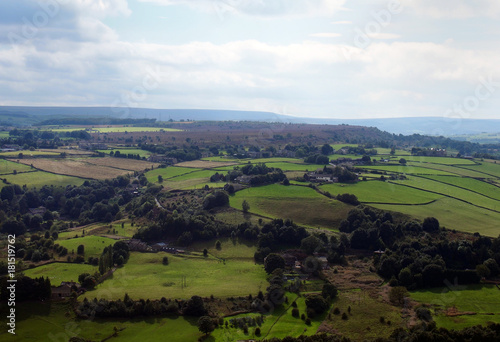 panoramic view of west yorkshire countryside near halifax with the pennine hills in the background