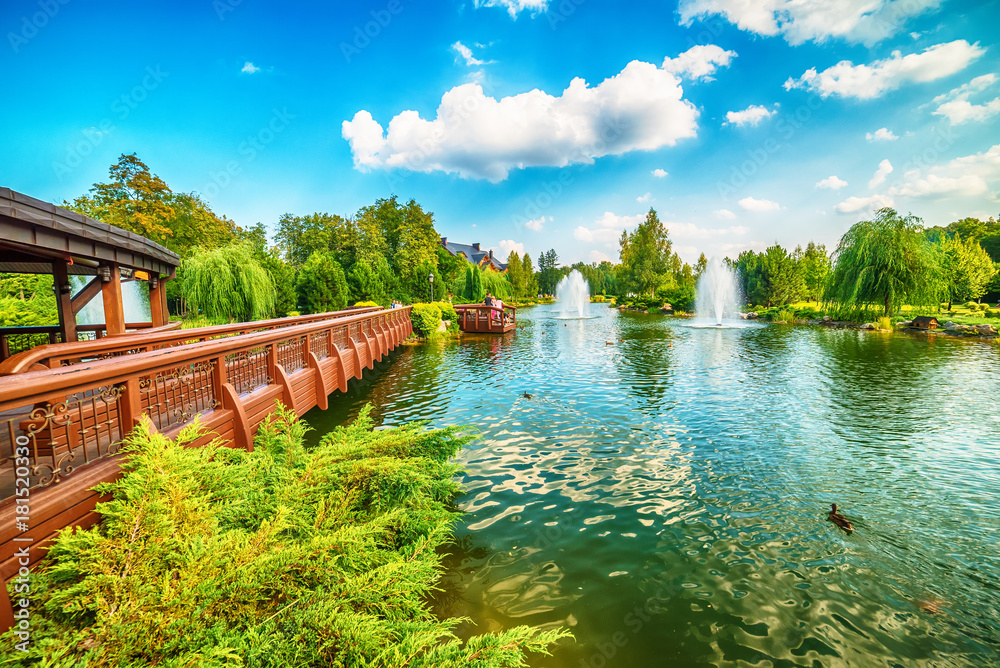 Fototapeta premium Kiev, Kiyv, Ukraine: the Mezhyhirva Residence situated on the banks of the Dnieper river of former pro-russian Prime Minister and President Viktor Yanukovych, now a museum