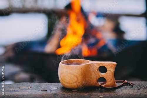 Mulled wine served from finnish wooden cup, kuksa photo