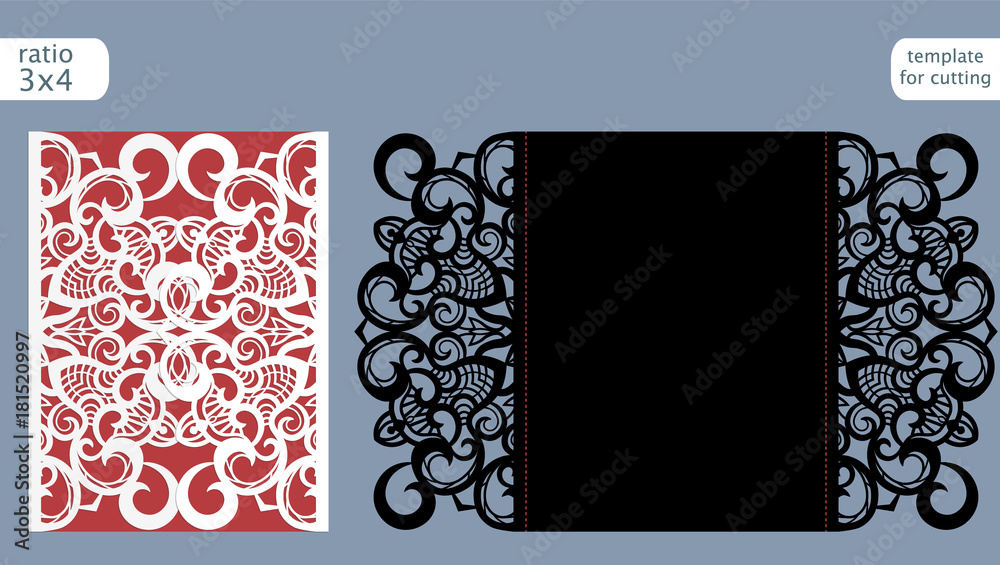 Laser cut wedding invitation card template vector. Die cut paper card