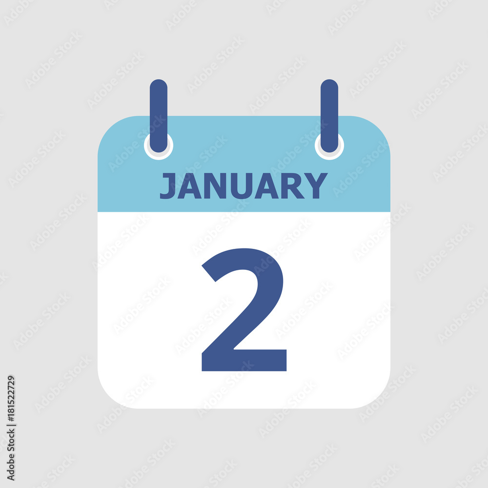 Flat icon calendar 2nd of January isolated on gray background. Vector illustration. Flat icon calendar 2nd of January isolated on gray background. Vector illustration.