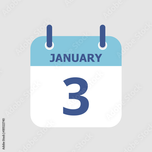 Flat icon calendar 3rd of January isolated on gray background. Vector illustration.