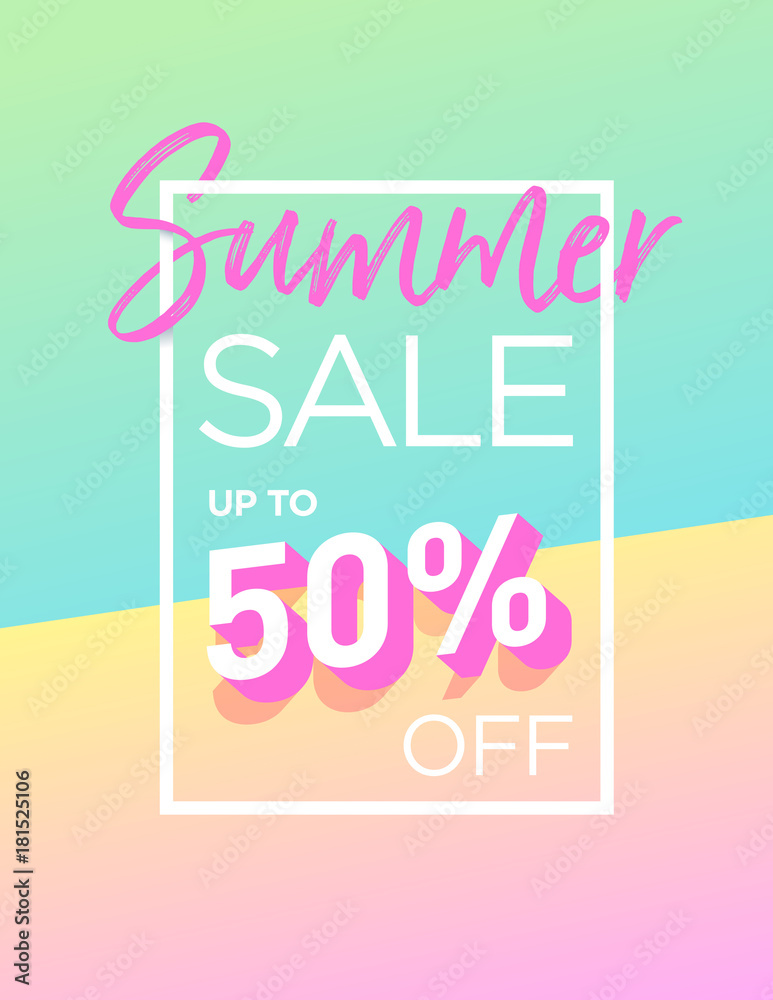 Summer sale background design with trendy colours. Vector EPS 10. Template for banners, newsletters, advertising, invitation, brochure, flyers, websites, voucher discount. 