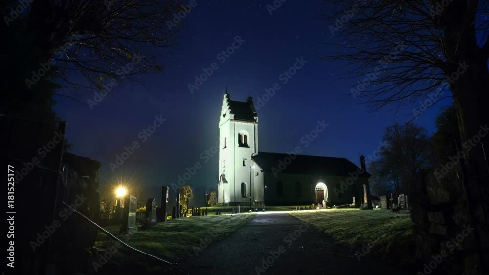 Swedish rural church time-lapse with stars Swedish rural church time-lapse with stars
