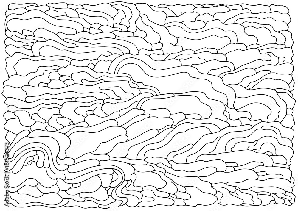 Background with abstract waves. Black and white doodle vector illustration. Coloring book for adult and older children. Coloring page. Outline drawing. Background with abstract waves. Black and white doodle vector illustration. Coloring book for adult and older children. Coloring page. Outline drawing.
