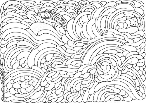 Background with abstract waves. Black and white doodle vector illustration. Coloring book for adult and older children. Coloring page. Outline drawing.