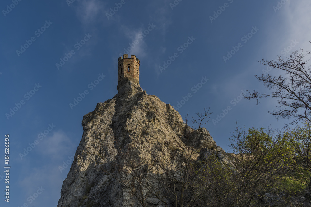 Tower of Devin castle in Slovakia in autumn day