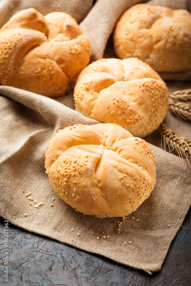 Fototapeta premium Fresh buns with sesame seeds