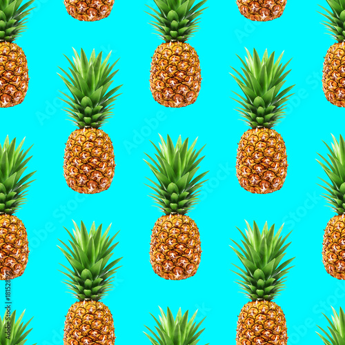 Pineapple seamless pattern on blue summer background, for use in prints