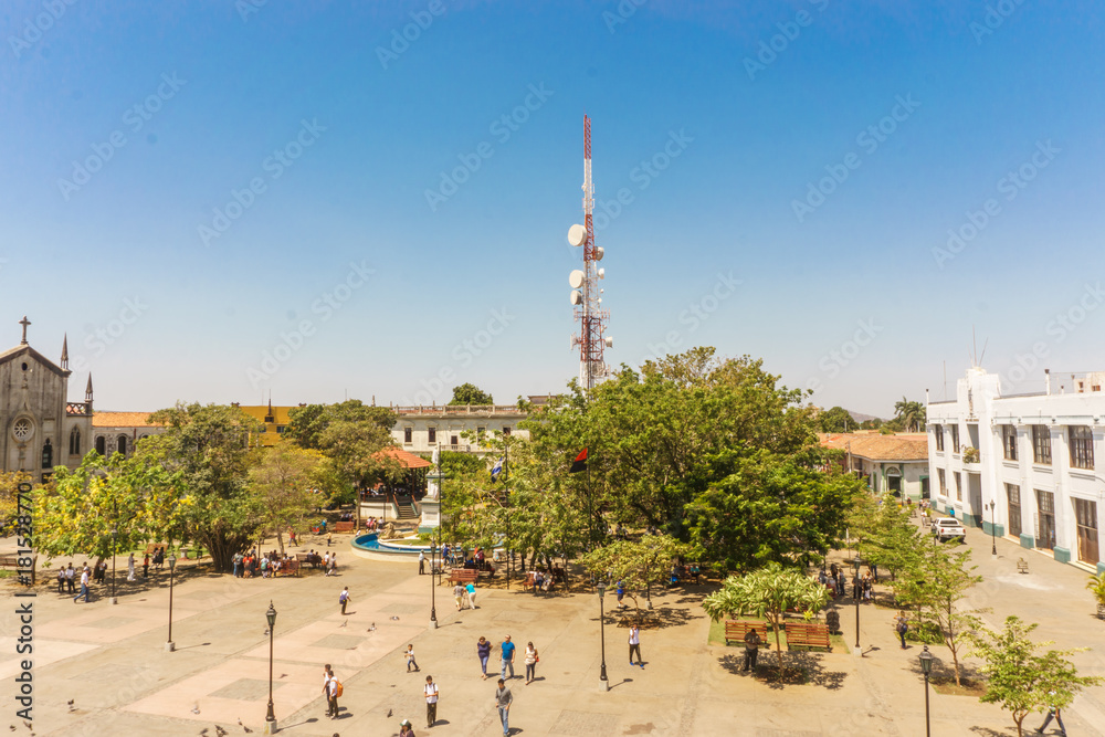 Obraz premium Leon, Nicaragua, March, 24, 2017: Central park view from Cathedral. The most touristic place in Leon, Nicaragua, central America