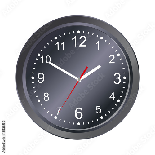 Classic black round wall clock isolated on white background. Mock-up for branding. Vector illustration