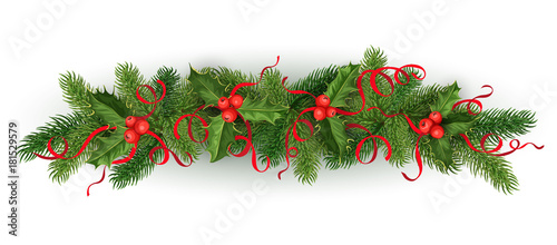 vector christmas holly spruce tree garland