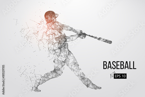 Silhouette of a baseball player. Dots, lines, triangles, text, color effects and background on a separate layers, color can be changed in one click. Vector illustration.