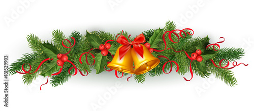vector christmas holly spruce tree garland
