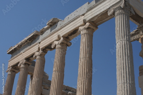 Photo of iconic Erechtheion with famous Caryatids, Acropolis hill, Athens historic center, Attica, Greece