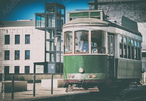 Famous Lisbon tram on the street.