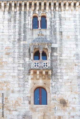 Facade of Belem Tower or Tower of St Vincent in Lisbon.
